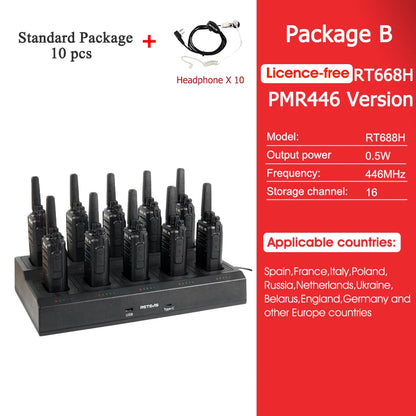 Retevis RT668H Walkie Talkie 10Pcs PMR446 License Free Hidden Screen Long Range Communication Walkie-talkies for Hotel Factory