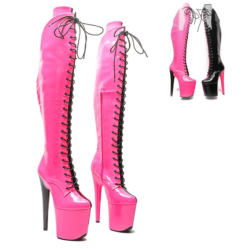 Leecabe 20CM/8inches Two Color Patent Upper Fashion Lady High Heel Platform Pole Dance Boots