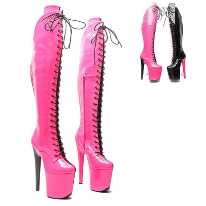 Leecabe 20CM/8inches Two Color Patent Upper Fashion Lady High Heel Platform Pole Dance Boots