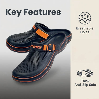 Men Lightweight Quick Dry Hollow Out Mules Adjustable Back Strap Thick Sole Slides Garden Shower Beach Travel Walking Slippers