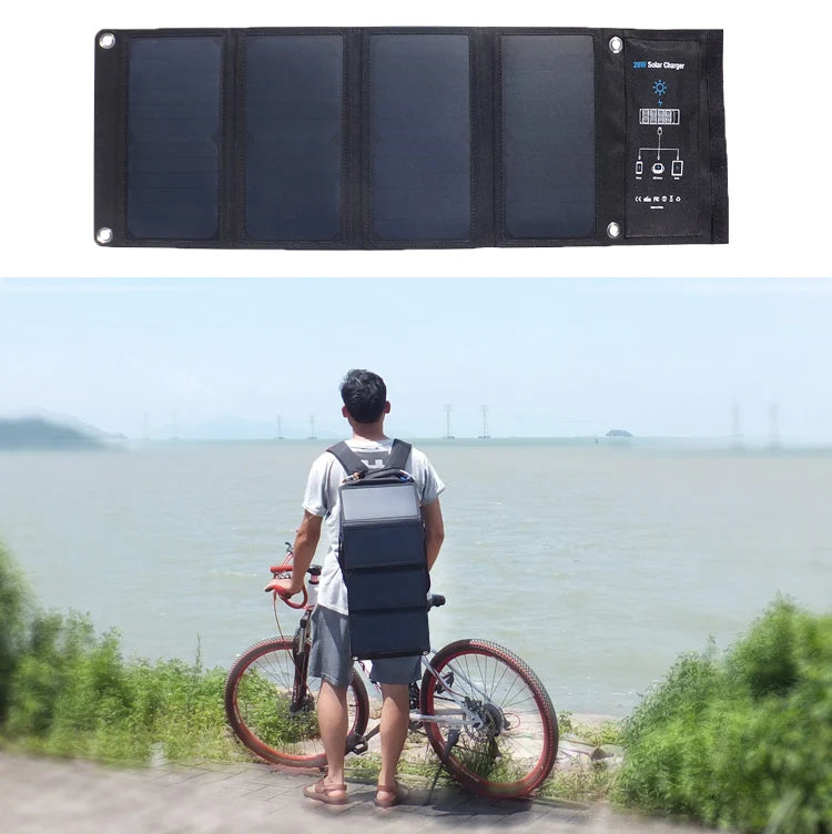 28W Folding Solar Charger Portable Foldable Solar Panel Charger for Camping Mobilephone Hiking