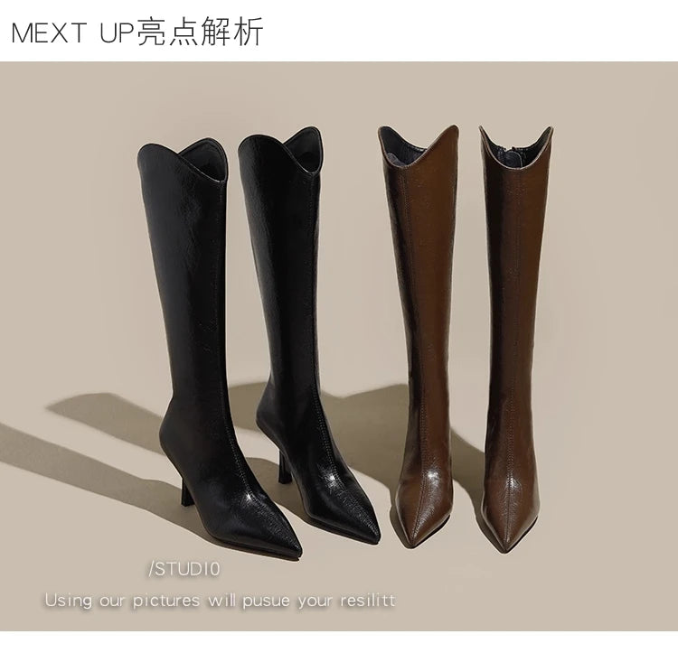 2025 Autumn New Products Women's Brown Suede High-Top Thigh Boots Pointed Toe Stiletto High Knight Boots