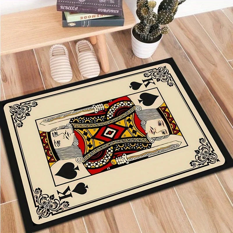 Playing Card King Print Flannel Area Rug Spades Design Living Room Decor Soft Non Slip Floor Mat For Home Use