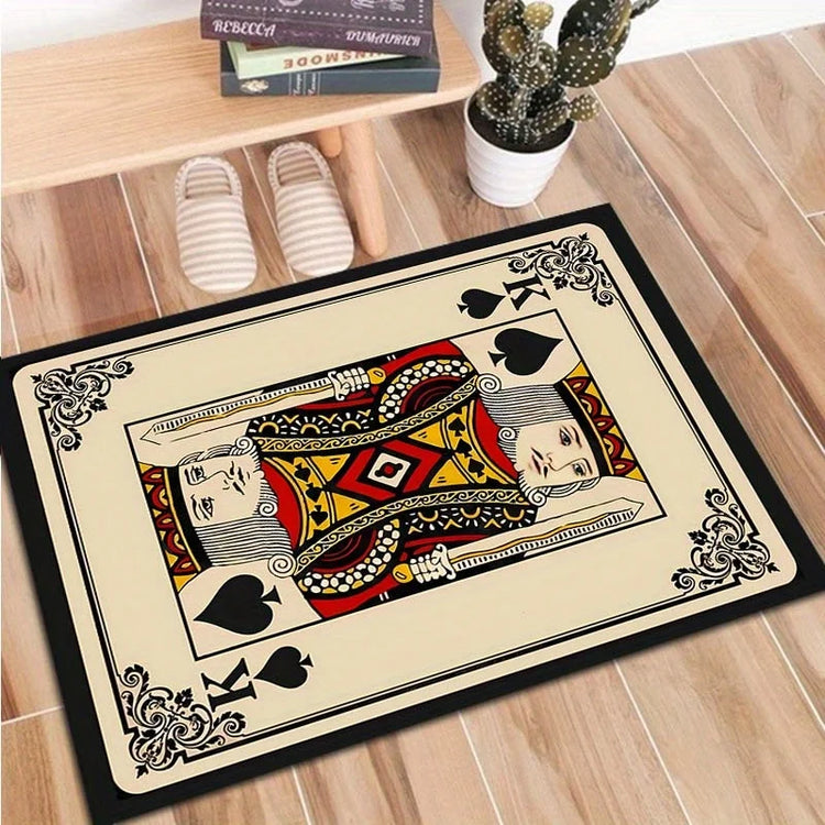 Playing Card King Print Flannel Area Rug Spades Design Living Room Decor Soft Non Slip Floor Mat For Home Use