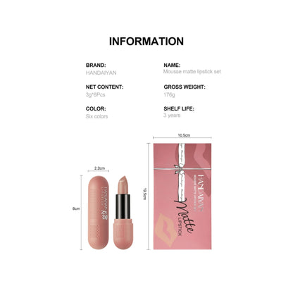 6 Colors Matte Lipstick Set for Women Long Lasting Velvet Texture Non-Drying Radio Tube Makeup Lipsticks Set Gift Box Included