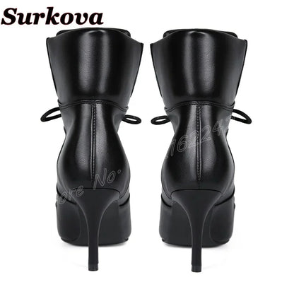 Women'S Black Stitching Lace-Up Short Boots Pointed Toe Stiletto Breathable Sports Boots   Casual All-Match Party Bare Boots 47