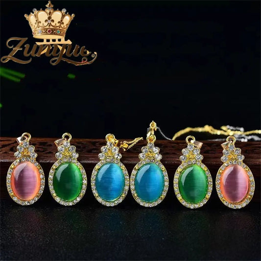 Natural Colorful Cat's Eye Stone Pendant Necklace Elegant Fashion Daily Wear Luxury Quality Fine Jewelry For Women Unisex Gift