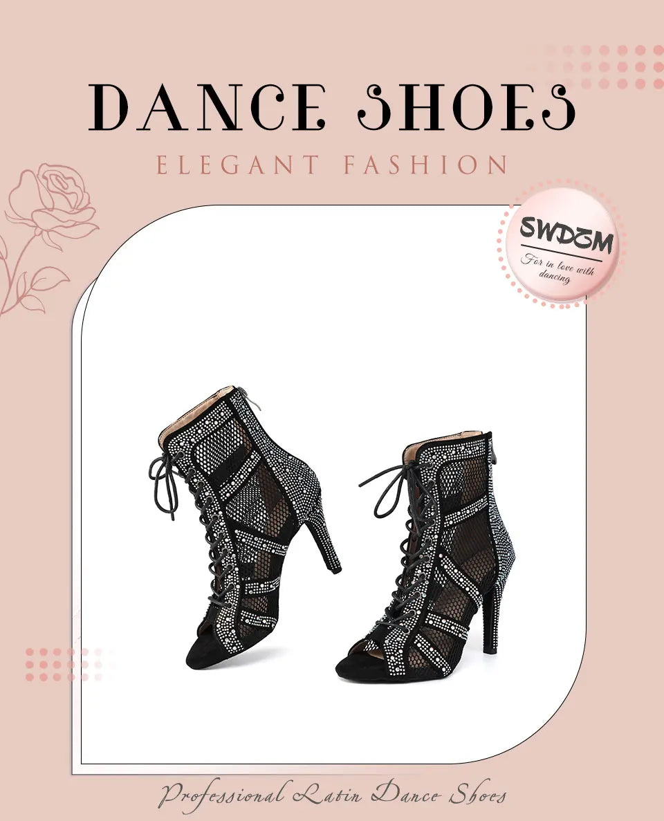 SWDZM Women Dance Boots Shiny Latin Jazz Dance Shoes Full Rhinestone Dancing Boots Customizable Heels Women Ladies Dancing Shoes