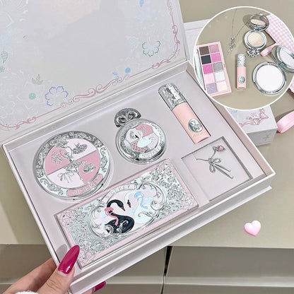 NICEKEY Makeup Sets Include 1*Lip Stain,1*Pressed Powder,1*Highlight Powder,1*Eyeshadow Palette With Necklace Gift Cosmetics Kit