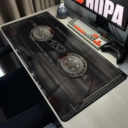 Retro Cassette Tape Large Gaming Mouse Pad Non Slip Rubber Base Keyboard Desk Mat Vintage Texture Desktop Mousepad  Office Gamer