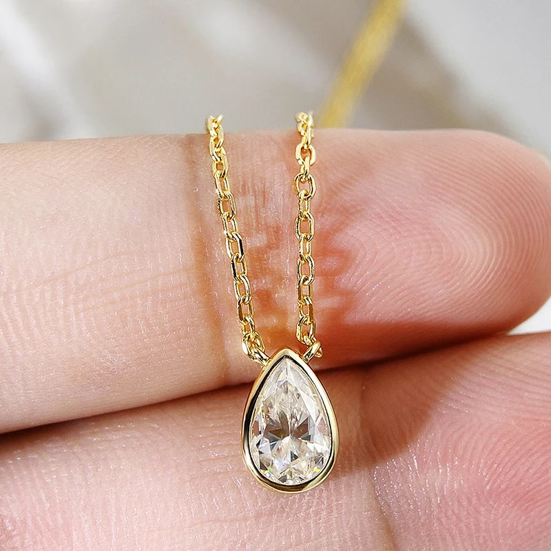 Smyoue Certified 1-3CT Pear Cut Moissanite Necklaces for Women Chain Lab Diamond Pendant Birthday Gift 925 Sterling Silver 100%