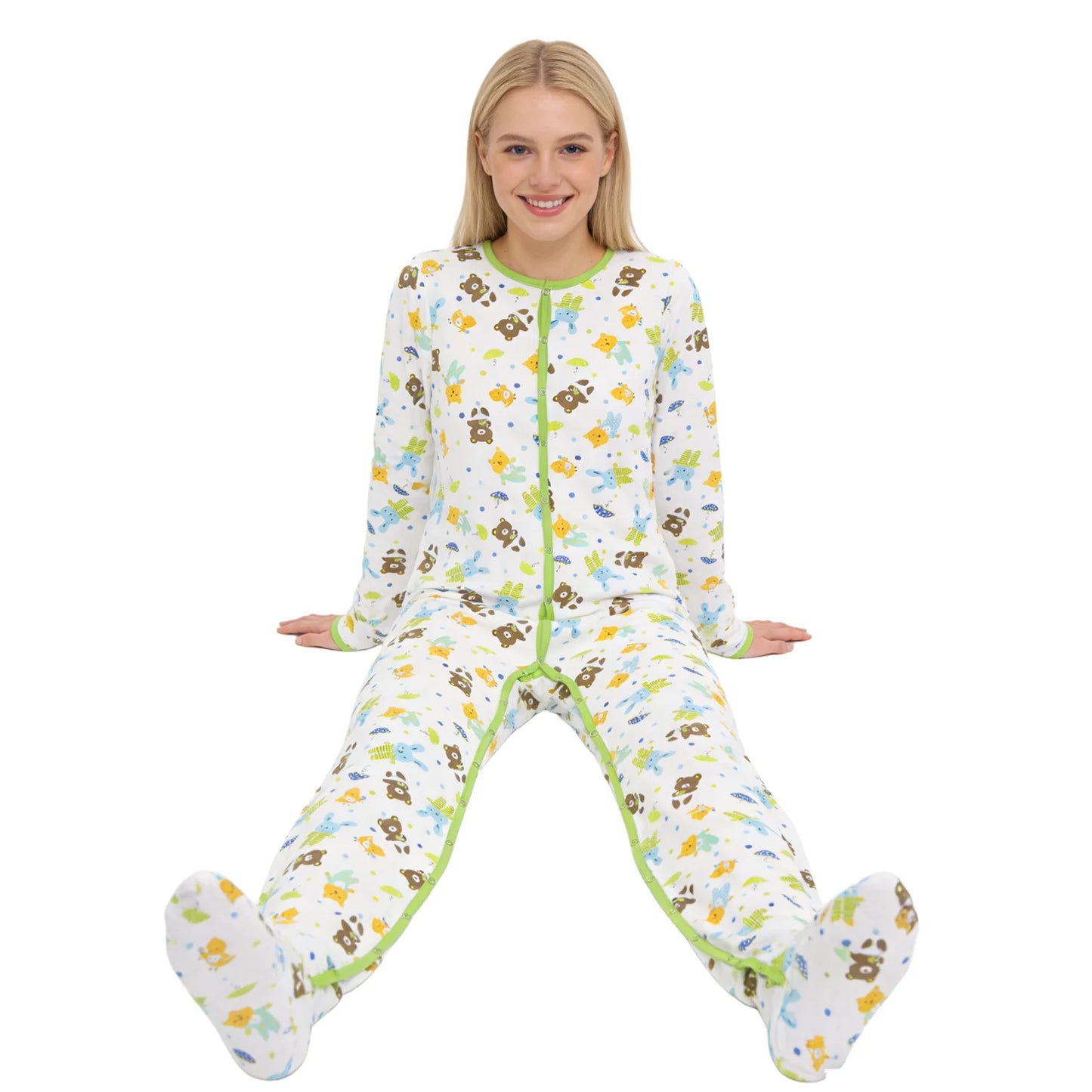 Cotton Teddy Printed Bodysuit with Foot / Adult Onesie with Foot / Adult Baby Romper / ABDL Clothes / Printed Adult Bodysuit