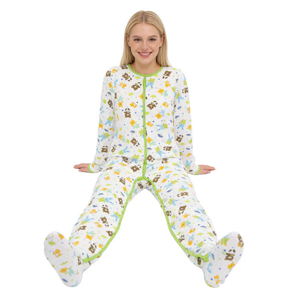 Cotton Teddy Printed Bodysuit with Foot / Adult Onesie with Foot / Adult Baby Romper / ABDL Clothes / Printed Adult Bodysuit