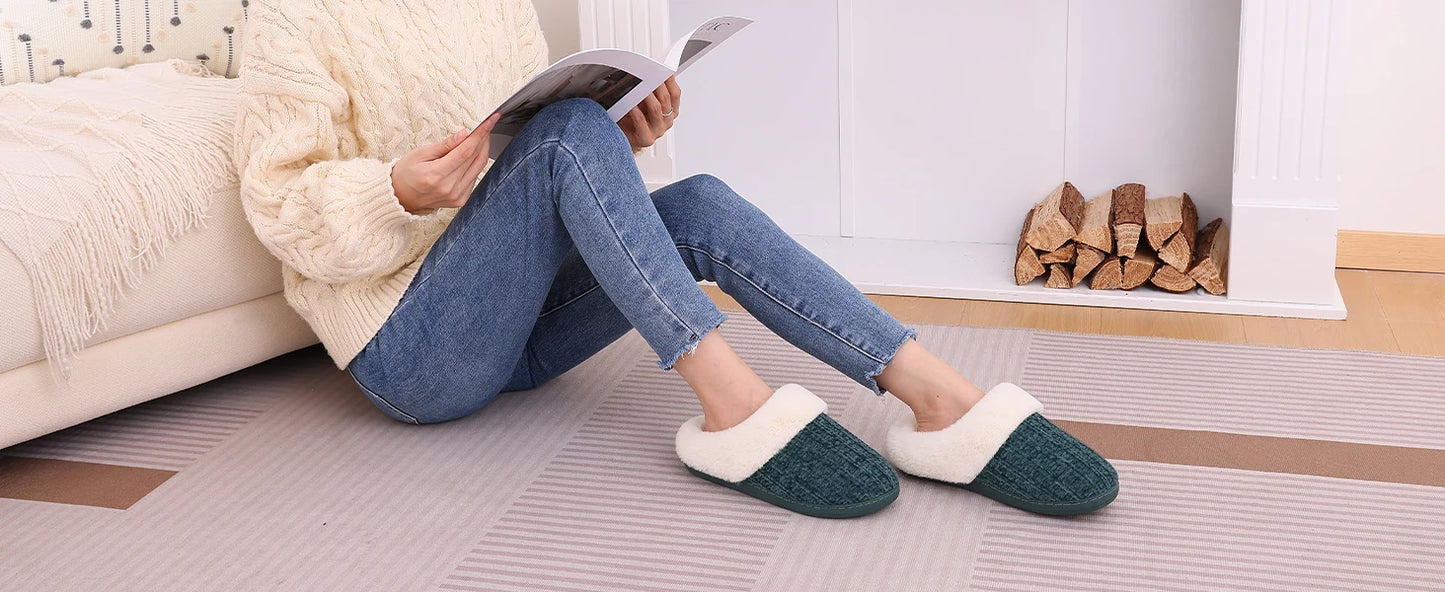 Pallene Winter Women's Fur Slippers Soft Sole Memory Foam Indoor Cotton Shoes Plush Lining Knit Slides Fluffy Men House Slippers