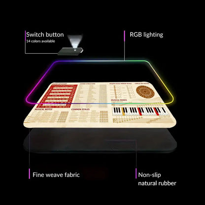 RGB LED Music Theory Mouse Pad Shortcut Keys Mouse Pad Desk Mat Cheat Sheet HYBXAXC  Users Anti Slip Software Engineers Desk Pad