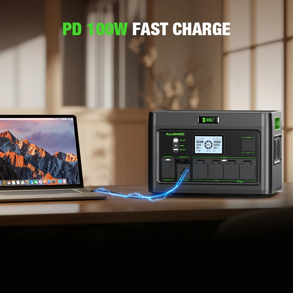 EBL Portable Power Station 2400W (Peak 4800W), 1843.2Wh LiFePO4 Solar Generator for Home Backup, RV & Camping, Fast 1.6H Recharge, 12 Output Ports with 4×120V Pure Sine Wave AC Outlets
