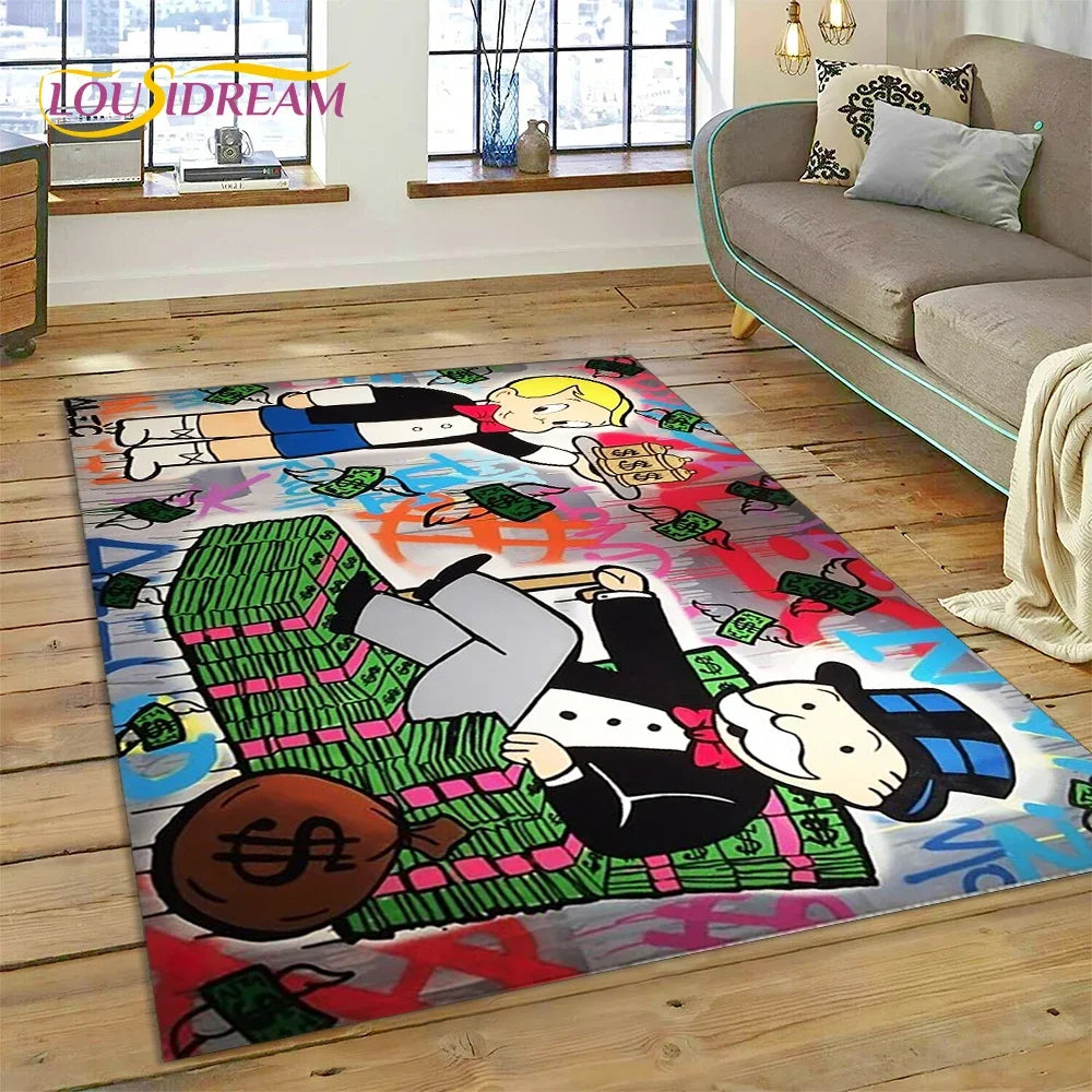 Game Dollar Monopoly Cartoon Money Rug Carpet for Living Room Bedroom Home Decor,Floor Mat Non-slip Decoration for Sofa Doormat