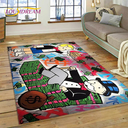 Game Dollar Monopoly Cartoon Money Rug Carpet for Living Room Bedroom Home Decor,Floor Mat Non-slip Decoration for Sofa Doormat