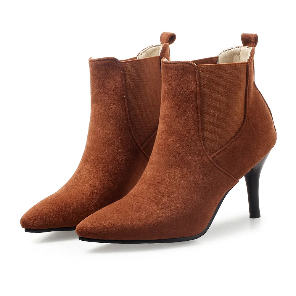 New Spring Sexy Black Wine Red Women Ankle Boots High Stelitto Heels Lady Dress Shoes Plus Small Big Size 11 32 43 45 48
