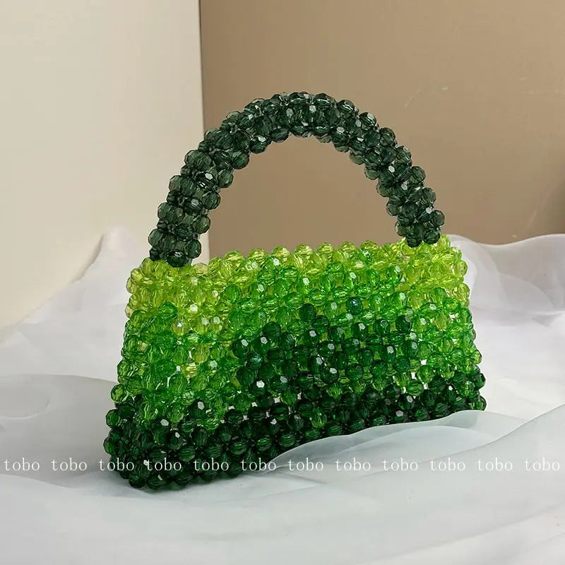 Gradient Blue Beaded Own Design Tote Bags for Women Customized Color Fashion Handbags for 2022 Chain Handle Clutch Evening Bag