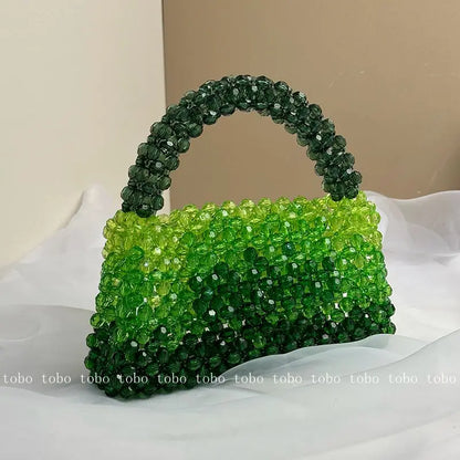 Gradient Blue Beaded Own Design Tote Bags for Women Customized Color Fashion Handbags for 2022 Chain Handle Clutch Evening Bag
