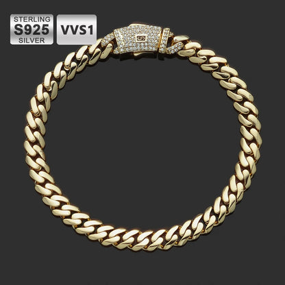 Exquisite 6/8/10mm Monaco Necklace 925 Silver Moissanite VVS Thick 14K Gold Plated Hip Hop Style Men's Cuban Necklace