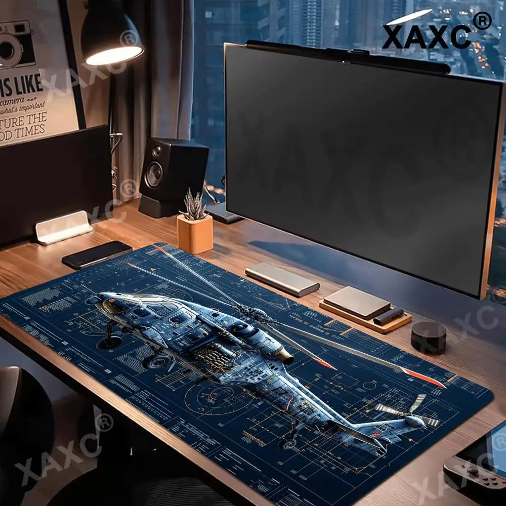 Rolling in the Sky: Professional Helicopter Cockpit Mouse Pad - XXL Gaming Desk Mat for Flight Simulator & Office XAXC