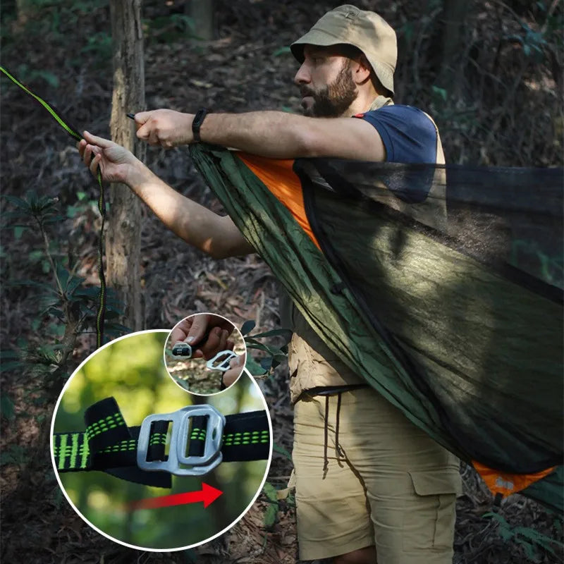 TRAVELER Bushcraft Quick-Deploy Hammock with Mosquito Net, Integrated Ridgeline & Anti-Roll Design for Wilderness Camping