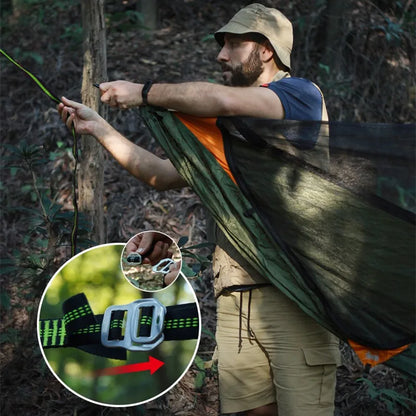 TRAVELER Bushcraft Quick-Deploy Hammock with Mosquito Net, Integrated Ridgeline & Anti-Roll Design for Wilderness Camping