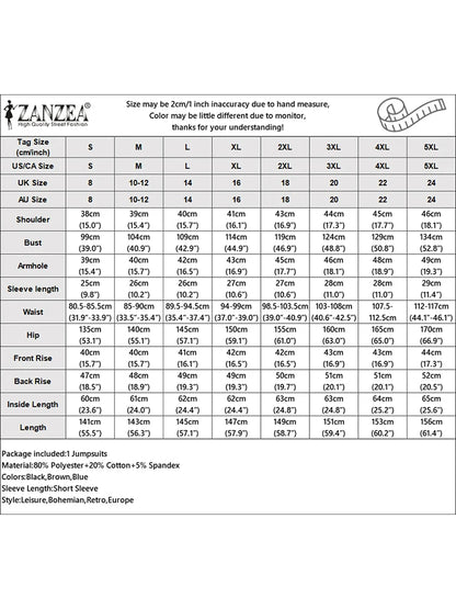 ZANZEA Short Sleeve Checked Wide Leg Overalls Pleated Waist O Neck Loose Casual Gingham Jumpsuits 2024 Fashion Women Long Romper