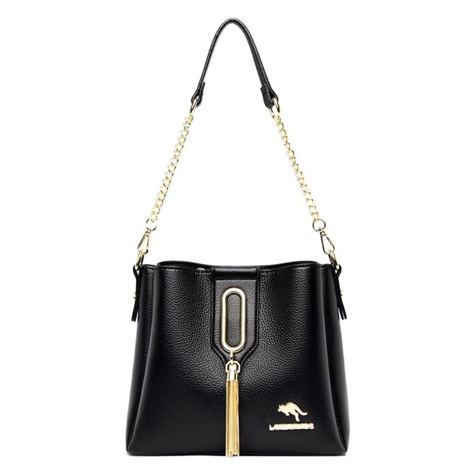 Luxury Hand bags For Women High Quality Pu Leather Three layers Ladies Shoulder Crossbody Bag Bucket Tassel Commuting Sac A Main