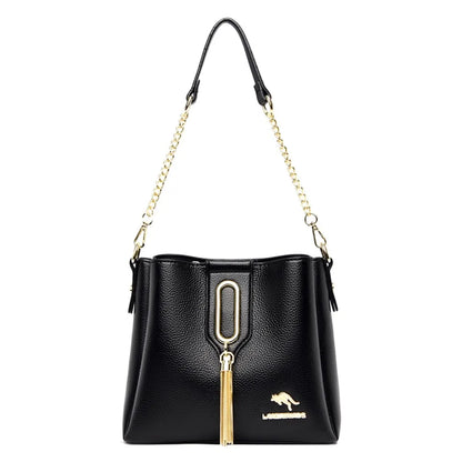 Luxury Hand bags For Women High Quality Pu Leather Three layers Ladies Shoulder Crossbody Bag Bucket Tassel Commuting Sac A Main