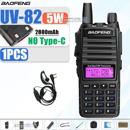 1/2Pcs Baofeng UV-82 Walkie Talkie 5/8W Tri-Power FM Radio Type-C Charger Dual PTT Dual Band VHF/UHF Two Way Camouflage For Hunt