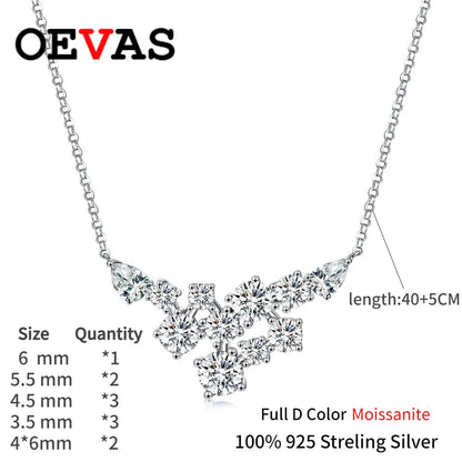 OEVAS Full Moissanite Pendant Necklace For Women S925 Silver Sparkling Wedding Chain Party Fine Jewelry Can Pass Diamond Test