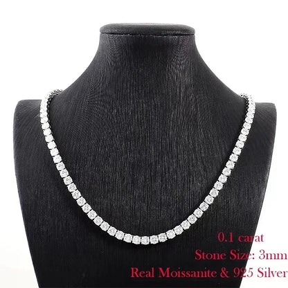 Riviera Necklaces Full Moissanite Tennis Necklace for Women 925 Sterling Silver Size Gradient Diamond Choker with Certificate