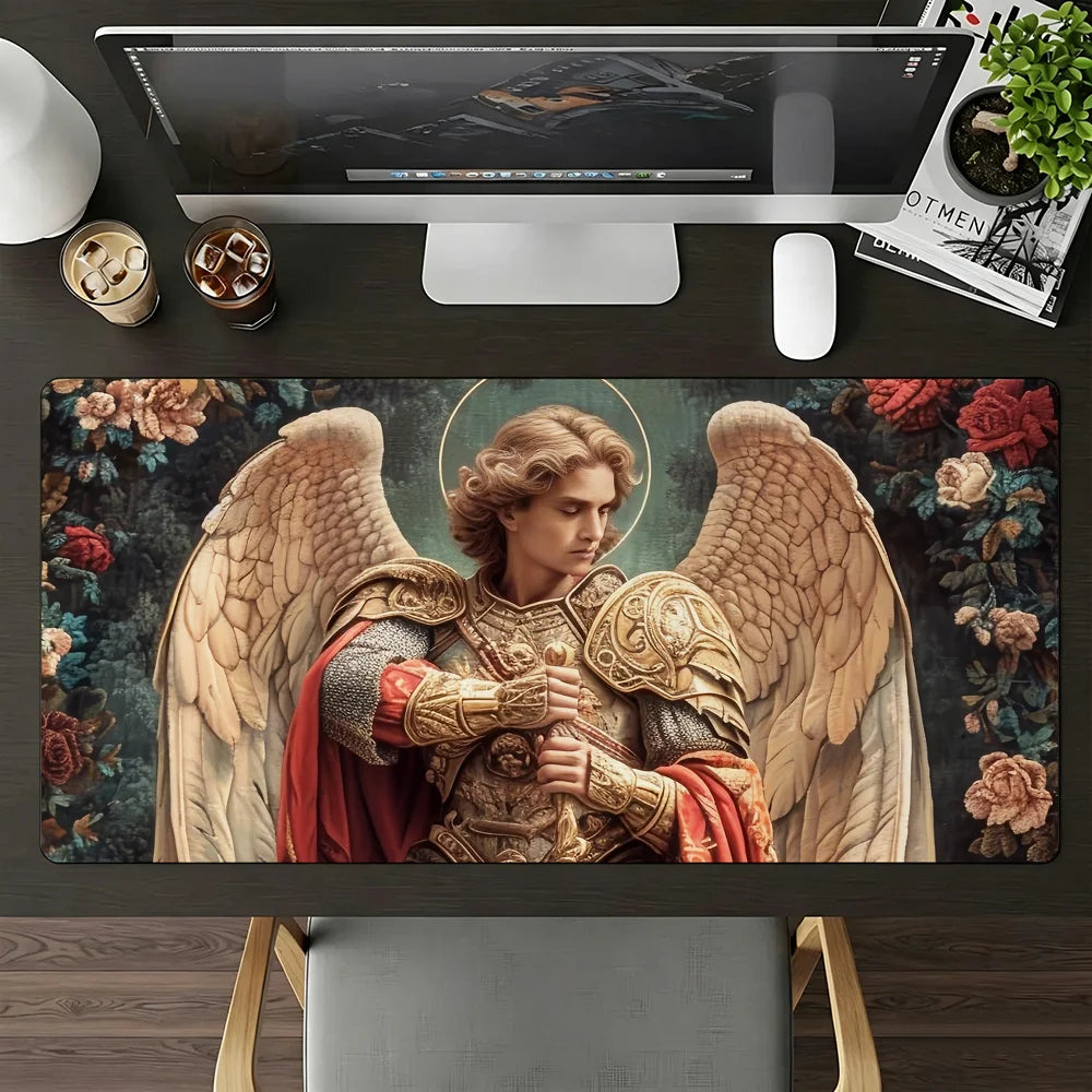 The Holy Archangel Michael Mouse Pad Large Non-Slip Waterproof Mat Stitched Edge Keyboard Pad for Gaming Daily Office