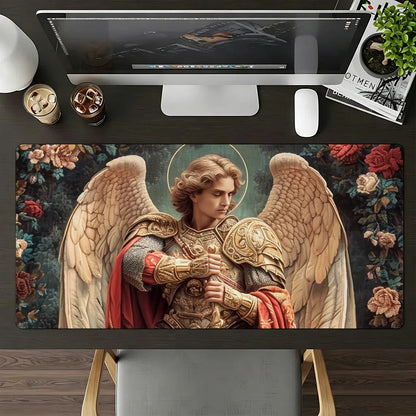 The Holy Archangel Michael Mouse Pad Large Non-Slip Waterproof Mat Stitched Edge Keyboard Pad for Gaming Daily Office