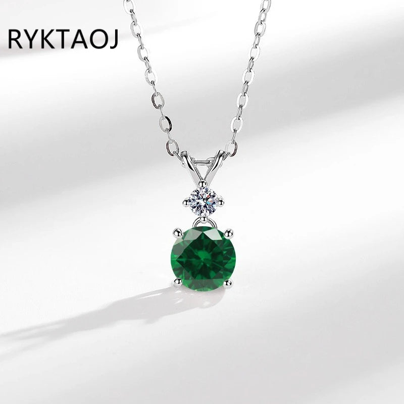 925 Sterling Silver Bowknot Moissanite Pendant Necklace for Women Round 2 Stone Solitaire Necklace Wedding Party Jewelry Gift