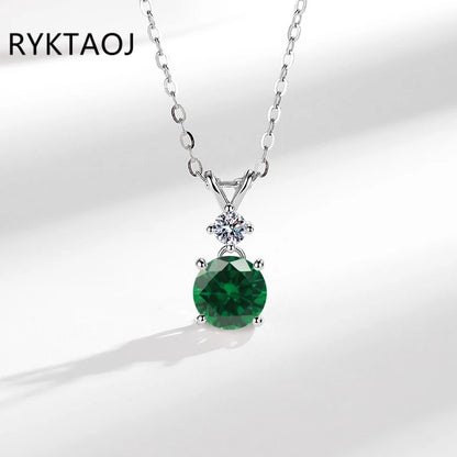 925 Sterling Silver Bowknot Moissanite Pendant Necklace for Women Round 2 Stone Solitaire Necklace Wedding Party Jewelry Gift