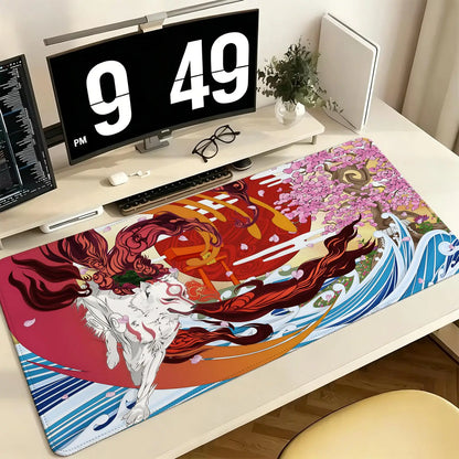 Pro E-Sports XXL Gaming Mousepad Extra Large Non-Slip Stitched Edge Keyboard Laptop Desk Mat For PC Gamer Cartoon Okami