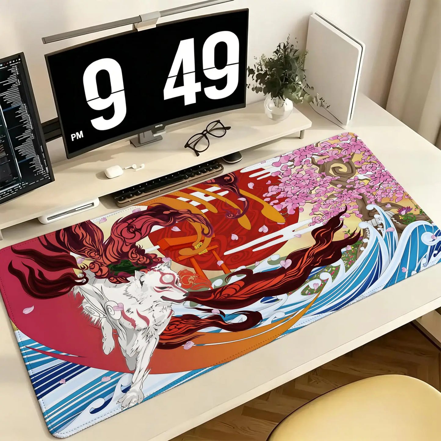 Pro E-Sports XXL Gaming Mousepad Extra Large Non-Slip Stitched Edge Keyboard Laptop Desk Mat For PC Gamer Cartoon Okami