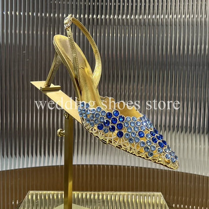 Handmade Metal Wire Braid Rhinestone Stiletto Glitter Crystal Sandals Pointed Sandals Wedding Luxury High Heel Party Women Shoes