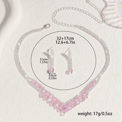 Ladies' Fashionable Silver-Plated And Diamond-Encrusted Metal Necklace, Earrings Set, Bride'S Wedding Attire And Accessories