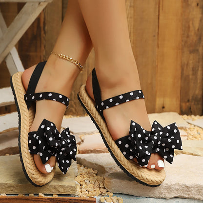 Ladies Flat Sandals Polka Dot Butterfly Knot Multi-Color Comfortable Footwear Fashionable Summer Shoes