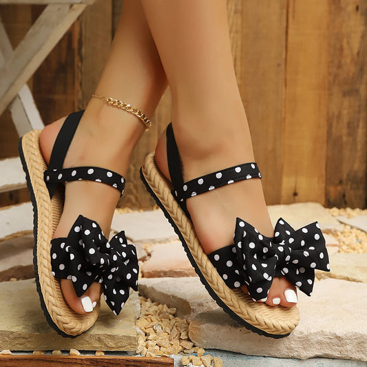 Ladies Flat Sandals Polka Dot Butterfly Knot Multi-Color Comfortable Footwear Fashionable Summer Shoes