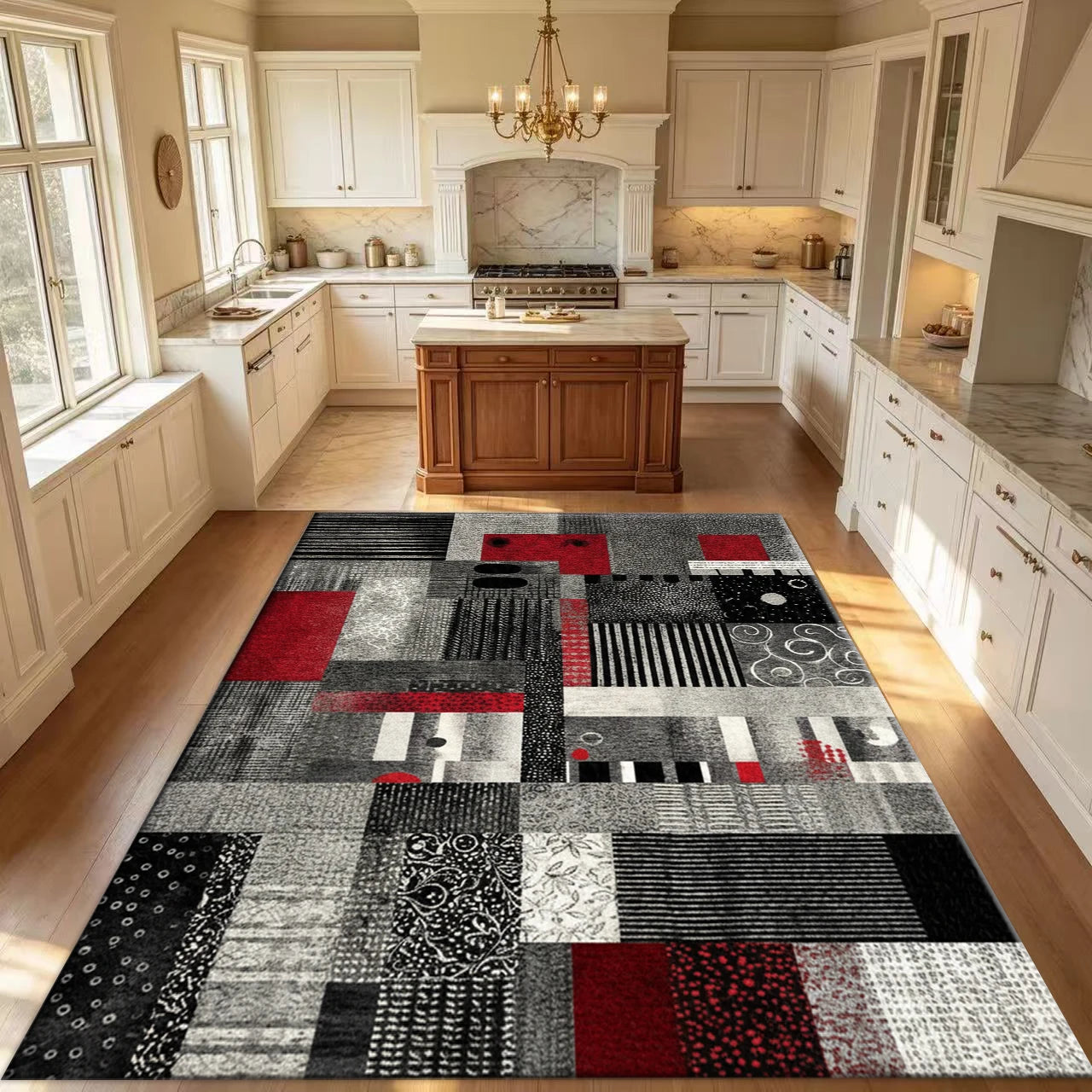Black Grey Red Patchwork Collage Art Carpet Flooring Modern Mixed Pattern Large Area Rug for Living Space Home Decor