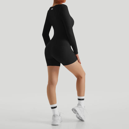 Women Jumpsuits Workout Seamless Yoga Ribbed Bodycon One Piece Sportwears Long Sleeve Short Leggings Romper Jumpsuit Femme