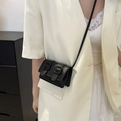 Fashion Mini Messenger Bags Solid Color Buckle Shoulder Bag PU Leather Crossbody Bags Ladies