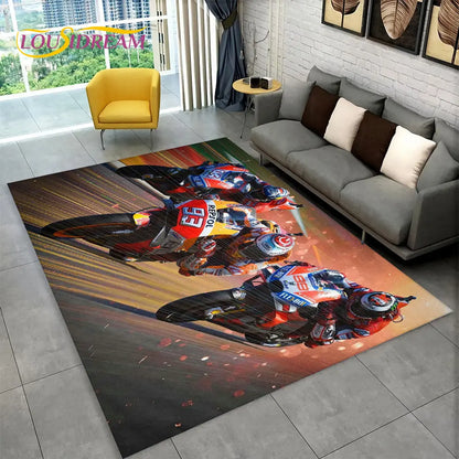 3D Motorcycle Racing Area Rug Large,Carpet Rug for Home Living Room Bedroom Sofa Doormat Decoration,Kid Play Non-slip Floor Mat
