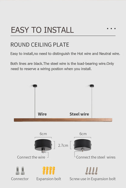 Nordic Wood Pendant Lights LED Modern Hanging Lamps for Dining Living Room Kitchen Office Shop Long Strip Celling Lamp